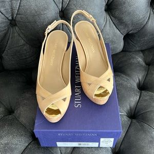 Stuart Weitzman Patent Leather Bambina Analine Platform Wedge Sandal